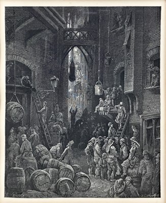 Lot 79 - Charles Laplante (1837-1903) woodblock after Gustave Doré - A River side-street, 1872, 26cm x 21cm, framed