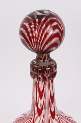 Lot 255 - Rare and large Georgian Nailsea red and clear coloured glass magnum sized decanter with original stopper, early 19th century