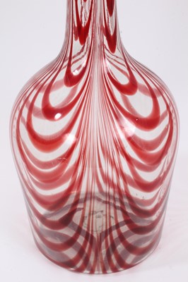 Lot 255 - Rare and large Georgian Nailsea red and clear coloured glass magnum sized decanter with original stopper, early 19th century