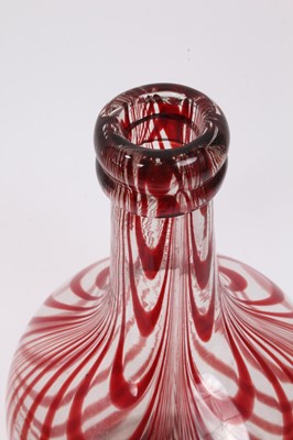Lot 255 - Rare and large Georgian Nailsea red and clear coloured glass magnum sized decanter with original stopper, early 19th century