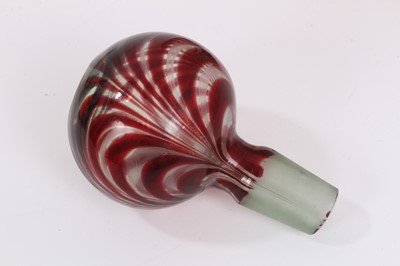 Lot 255 - Rare and large Georgian Nailsea red and clear coloured glass magnum sized decanter with original stopper, early 19th century