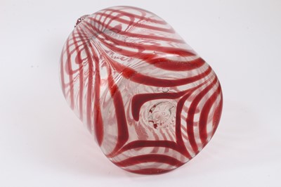 Lot 255 - Rare and large Georgian Nailsea red and clear coloured glass magnum sized decanter with original stopper, early 19th century