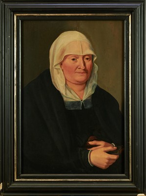 Lot 890 - Continental School, 17th/18th century, oil on panel, half length portrait of a Nun, 69cm x 48cm, framed