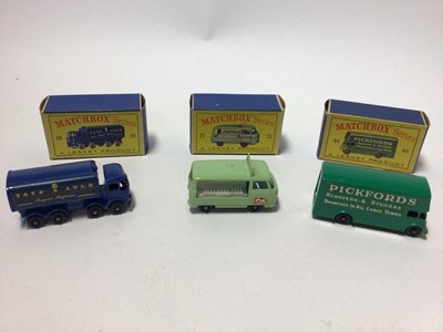 Lot 226 - Matchbox 1-75 Series No.15 Refuse Truck, No.37 Coca-Cola Lorry, No.21 Milk Delivery Truck, No.5 Routemaster, No.10 Sugar Container, No. 46 Pickfords Removal Van, all boxed