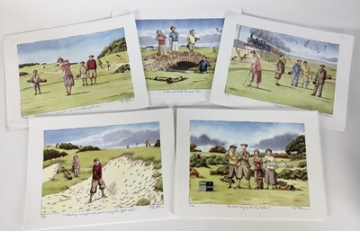 Lot 227 - Bob Farndon (20th century) collection of hand coloured prints on a golfing theme, each signed titled and numbered, including various duplicates (approximately 25) total size 31 x 43cm