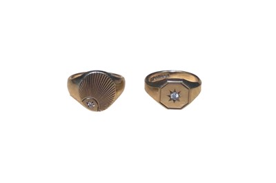 Lot 20 - Two 9ct gold diamond set signet rings