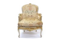 Lot 1316 - French cream and parcel gilt armchair of tub...