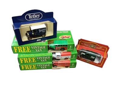 Lot 41 - Box of sundries, including model cars, radio, binoculars, vintage badges, etc