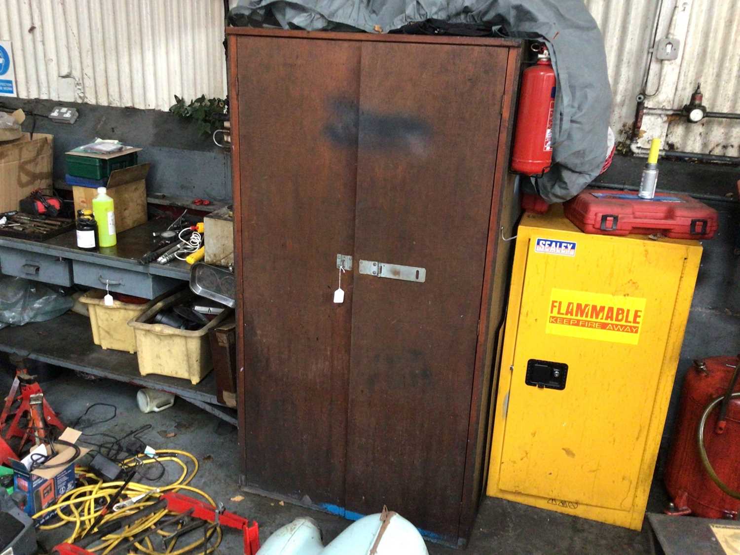 Lot 3 - Two door wooden storage cupboard, 920mm wide x 790mm deep x 1730mm high
