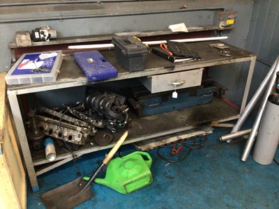 Lot 8 - Metal work bench, with raise shelf, drawer and undershelf, 1820mm x 640mm
