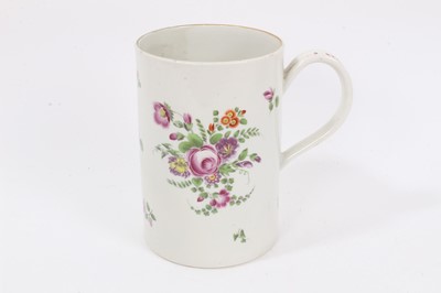 Lot 282 - Worcester cylindrical mug, painted with flowers, circa 1775