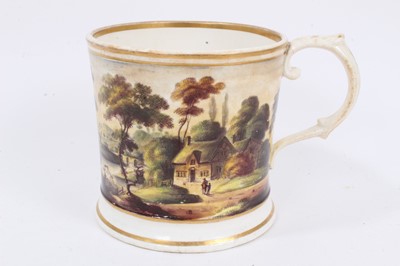 Lot 435 - English porcelain mug, painted with a continuous landscape, circa 1840