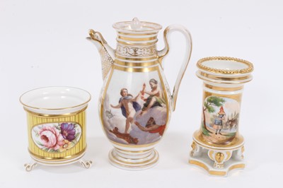 Lot 66 - A Naples style small coffee pot and cover, a Paris porcelain spill vase and another vase