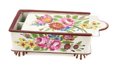 Lot 284 - Bristol pearlware thread box and sliding cover, incised ‘W L 1821’