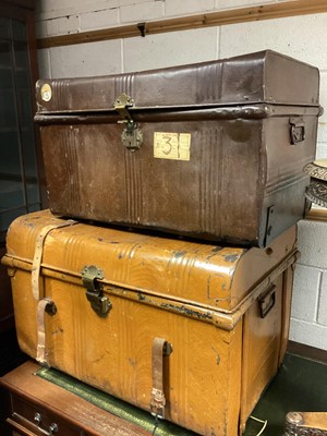 Lot 1424 - Two Metal trunks with red paint interior