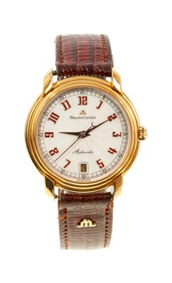 Lot 759 - Maurice Lacroix automatic wristwatch, the automatic movement, round textured white shimmer dial signed 'Maurice Lacroix Automatic', Arabic numerals, date window at the six o'clock position, gold pl...
