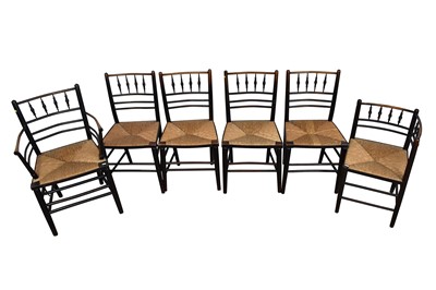Lot 1118 - Suite of six late 19th century ebonised and reeded Sussex chairs