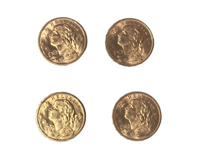 Lot 440 - Switz - Gold 20 Franc coins 1913B x 4 UNC (4 coins)