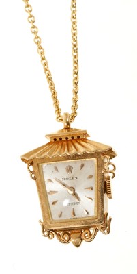 Lot 583 - Rare 1960s Rolex gold novelty pendant watch in the form of a lantern, on chain