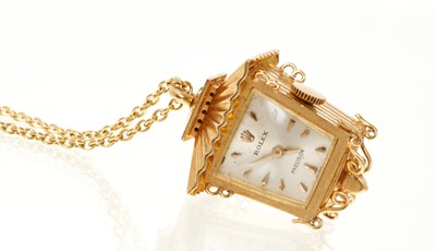 Lot 583 - Rare 1960s Rolex gold novelty pendant watch in the form of a lantern, on chain
