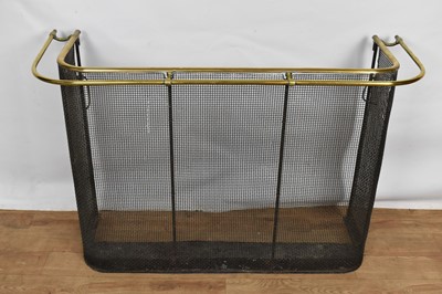 Lot 1412 - Victorian brass mesh fire guard, rounded ends with projecting towel rail, 103cm wide x 37cm deep x 70cm high