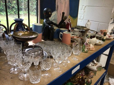 Lot 63 - Antique china, glass and sundries, including a Davenport hunting jug, Meissen, Berlin figure, carved and painted religious figure, carved tribal figure, etc