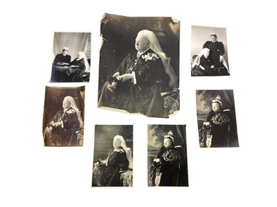 Lot 24 - H.M.Queen Victoria, seven portrait photographs taken in the 1890s including two with her daughter Princess Henry of Battenberg, mostly inscribed and with Russell & Sons studio stamps.Provenance: th...