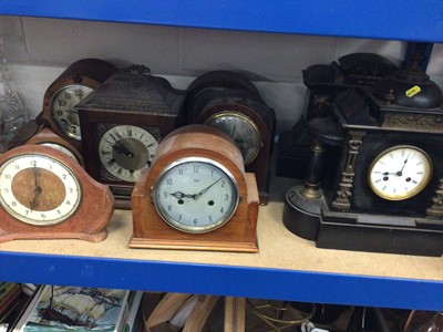 Lot 66 - Two large slate mantel clocks, together with a group of other mantel clocks