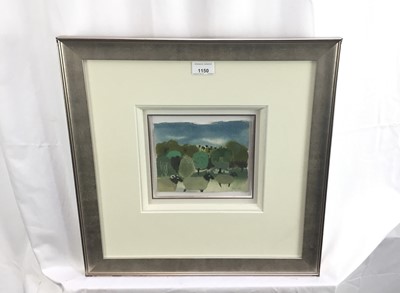 Lot 1150 - *Mary Fedden (1915-2012) watercolour - Sheep Grazing, signed and dated 1993, 14cm x 17.5cm, in glazed silvered framed