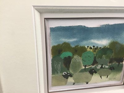 Lot 1150 - *Mary Fedden (1915-2012) watercolour - Sheep Grazing, signed and dated 1993, 14cm x 17.5cm, in glazed silvered framed