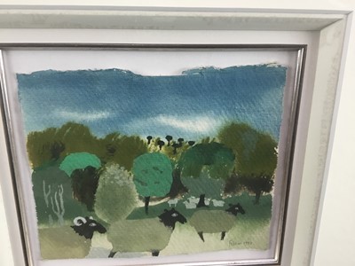 Lot 1150 - *Mary Fedden (1915-2012) watercolour - Sheep Grazing, signed and dated 1993, 14cm x 17.5cm, in glazed silvered framed