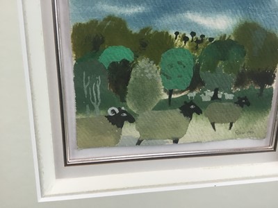 Lot 1150 - *Mary Fedden (1915-2012) watercolour - Sheep Grazing, signed and dated 1993, 14cm x 17.5cm, in glazed silvered framed