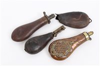 Lot 810 - 19th century copper and brass powder flask,...