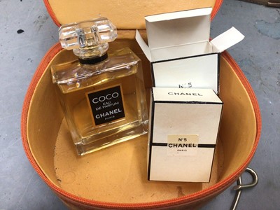 Lot 491 - Christian Dior vanity case containing two Chanel perfumes, two Victorian glass trinket boxes, collection of small magnifying glasses and other items