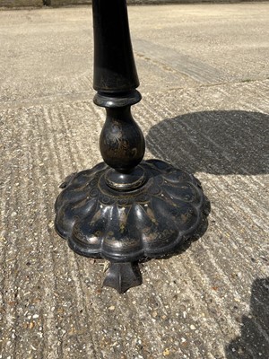 Lot 2 - Victorian papier mache occasional table with shaped top painted with flowers, on bulbous column and shaped base