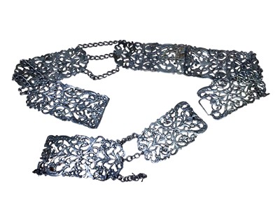 Lot 74 - Victorian silver panelled belt with pierced foliate scroll decoration