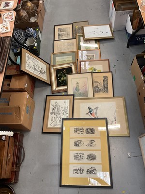 Lot 654 - Japanese print, together with etchings, prints and other pictures.