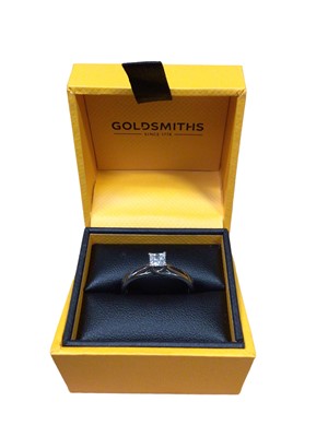 Lot 137 - Diamond single stone ring with a princess cut diamond weighing 0.30cts in four claw 18ct white gold setting