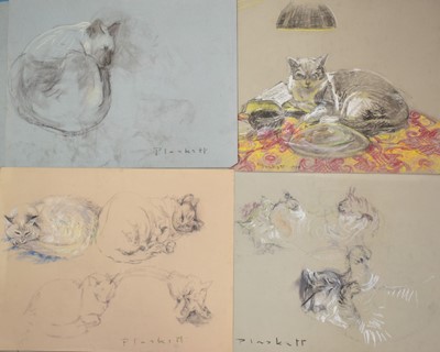 Lot 1110 - Joseph Plaskett (1918-2014) group of eight pastels on paper, cat studies, approximately 66cm x 52cm and smaller, unframed (8)