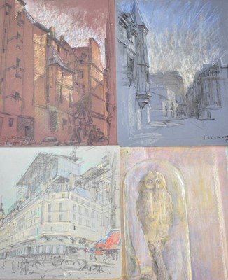 Lot 1130 - Joseph Plaskett (1918-2014) group of seven pastels on paper, assorted subjects, signed, approximately 54cm x 74cm and smaller