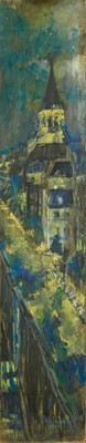 Lot 1147 - Joseph Plaskett (1918-2014) oil on board - View from the Studio, Rue Pecquay, Paris, signed and dated '59, 126cm x 25cm, unframed