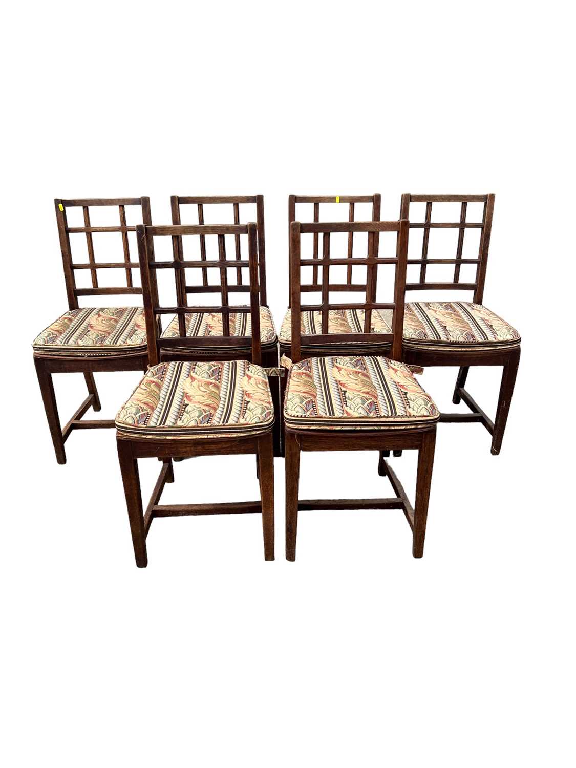 Lot 16 - Set of six oak lattice back country chairs in the manner of Heals