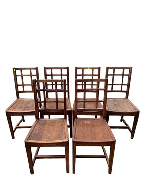 Lot 16 - Set of six oak lattice back country chairs in the manner of Heals