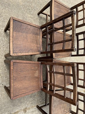 Lot 16 - Set of six oak lattice back country chairs in the manner of Heals