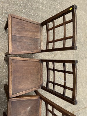 Lot 16 - Set of six oak lattice back country chairs in the manner of Heals