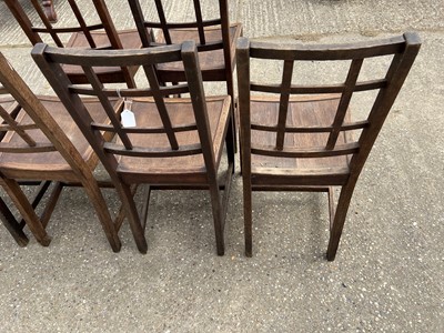 Lot 16 - Set of six oak lattice back country chairs in the manner of Heals