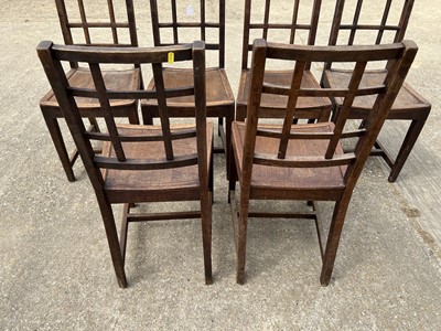 Lot 16 - Set of six oak lattice back country chairs in the manner of Heals