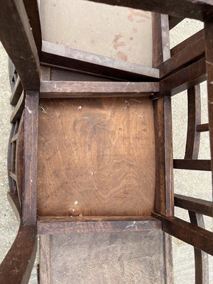 Lot 16 - Set of six oak lattice back country chairs in the manner of Heals
