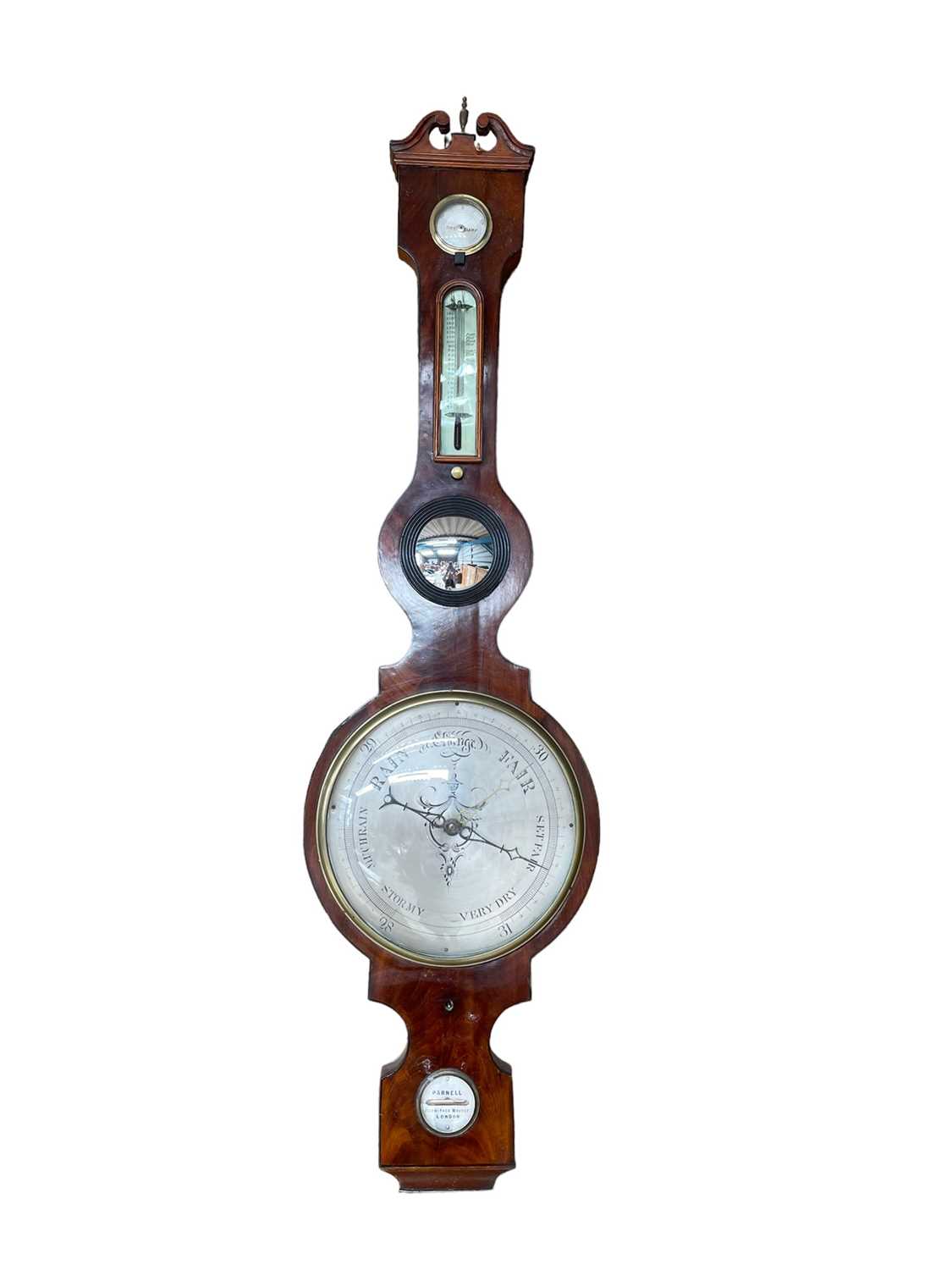 Lot 45 - 19th century mahogany wheel barometer by Parnell, Hermitage Bridge, London 117cm high