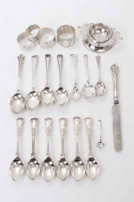 Lot 526 - Set six silver Kings pattern teaspoons, and sundry silver items